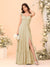 A-Line/Princess Square Neck Sleeveless Floor-Length Bridesmaid Dresses With Side Slit & Ruffles