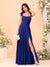 A-Line/Princess Square Neck Sleeveless Floor-Length Bridesmaid Dresses With Side Slit & Ruffles