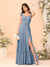 A-Line/Princess Square Neck Sleeveless Floor-Length Bridesmaid Dresses With Side Slit & Ruffles
