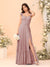 A-Line/Princess Square Neck Sleeveless Floor-Length Bridesmaid Dresses With Side Slit & Ruffles