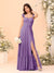A-Line/Princess Square Neck Sleeveless Floor-Length Bridesmaid Dresses With Side Slit & Ruffles