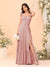 A-Line/Princess Square Neck Sleeveless Floor-Length Bridesmaid Dresses With Side Slit & Ruffles