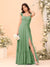 A-Line/Princess Square Neck Sleeveless Floor-Length Bridesmaid Dresses With Side Slit & Ruffles