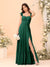 A-Line/Princess Square Neck Sleeveless Floor-Length Bridesmaid Dresses With Side Slit & Ruffles