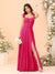 A-Line/Princess Square Neck Sleeveless Floor-Length Bridesmaid Dresses With Side Slit & Ruffles