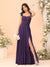 A-Line/Princess Square Neck Sleeveless Floor-Length Bridesmaid Dresses With Side Slit & Ruffles
