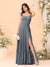 A-Line/Princess Square Neck Sleeveless Floor-Length Bridesmaid Dresses With Side Slit & Ruffles