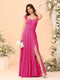 A-Line/Princess Square Neck Sleeveless Floor-Length Bridesmaid Dresses With Side Slit & Ruffles