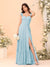A-Line/Princess Square Neck Sleeveless Floor-Length Bridesmaid Dresses With Side Slit & Ruffles
