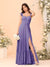 A-Line/Princess Square Neck Sleeveless Floor-Length Bridesmaid Dresses With Side Slit & Ruffles