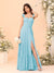 A-Line/Princess Square Neck Sleeveless Floor-Length Bridesmaid Dresses With Side Slit & Ruffles