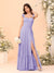 A-Line/Princess Square Neck Sleeveless Floor-Length Bridesmaid Dresses With Side Slit & Ruffles