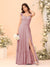 A-Line/Princess Square Neck Sleeveless Floor-Length Bridesmaid Dresses With Side Slit & Ruffles