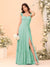 A-Line/Princess Square Neck Sleeveless Floor-Length Bridesmaid Dresses With Side Slit & Ruffles