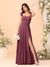 A-Line/Princess Square Neck Sleeveless Floor-Length Bridesmaid Dresses With Side Slit & Ruffles