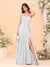 A-Line/Princess Square Neck Sleeveless Floor-Length Bridesmaid Dresses With Side Slit & Ruffles