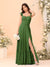 A-Line/Princess Square Neck Sleeveless Floor-Length Bridesmaid Dresses With Side Slit & Ruffles