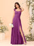 A-Line/Princess Square Neck Sleeveless Floor-Length Bridesmaid Dresses With Side Slit & Ruffles