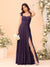 A-Line/Princess Square Neck Sleeveless Floor-Length Bridesmaid Dresses With Side Slit & Ruffles