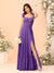 A-Line/Princess Square Neck Sleeveless Floor-Length Bridesmaid Dresses With Side Slit & Ruffles