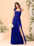 A-Line/Princess Square Neck Sleeveless Floor-Length Bridesmaid Dresses With Side Slit & Ruffles
