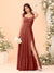 A-Line/Princess Square Neck Sleeveless Floor-Length Bridesmaid Dresses With Side Slit & Ruffles