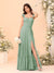 A-Line/Princess Square Neck Sleeveless Floor-Length Bridesmaid Dresses With Side Slit & Ruffles