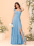 A-Line/Princess Square Neck Sleeveless Floor-Length Bridesmaid Dresses With Side Slit & Ruffles