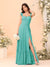 A-Line/Princess Square Neck Sleeveless Floor-Length Bridesmaid Dresses With Side Slit & Ruffles