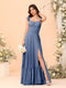 A-Line/Princess Square Neck Sleeveless Floor-Length Bridesmaid Dresses With Side Slit & Ruffles