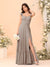 A-Line/Princess Square Neck Sleeveless Floor-Length Bridesmaid Dresses With Side Slit & Ruffles