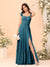 A-Line/Princess Square Neck Sleeveless Floor-Length Bridesmaid Dresses With Side Slit & Ruffles