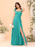 A-Line/Princess Square Neck Sleeveless Floor-Length Bridesmaid Dresses With Side Slit & Ruffles