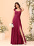 A-Line/Princess Square Neck Sleeveless Floor-Length Bridesmaid Dresses With Side Slit & Ruffles