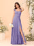 A-Line/Princess Square Neck Sleeveless Floor-Length Bridesmaid Dresses With Side Slit & Ruffles