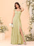 A-Line/Princess Square Neck Sleeveless Floor-Length Bridesmaid Dresses With Side Slit & Ruffles
