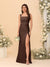 Sheath/Column Square Neck Sleeveless Floor-Length Ruched Bridesmaid Dresses With Side Slit