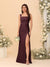 Sheath/Column Square Neck Sleeveless Floor-Length Ruched Bridesmaid Dresses With Side Slit