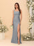 Sheath/Column Square Neck Sleeveless Floor-Length Ruched Bridesmaid Dresses With Side Slit