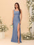 Sheath/Column Square Neck Sleeveless Floor-Length Ruched Bridesmaid Dresses With Side Slit
