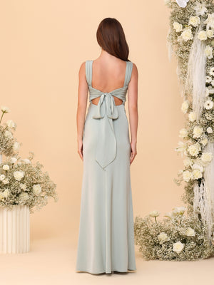 Sheath/Column Square Neck Sleeveless Floor-Length Ruched  Plus Size Bridesmaid Dresses With Side Slit