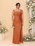 Sheath/Column Square Neck Sleeveless Floor-Length Ruched  Plus Size Bridesmaid Dresses With Side Slit