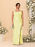 Sheath/Column Square Neck Sleeveless Floor-Length Ruched  Plus Size Bridesmaid Dresses With Side Slit