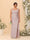 Sheath/Column Square Neck Sleeveless Floor-Length Ruched  Plus Size Bridesmaid Dresses With Side Slit