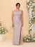 Sheath/Column Square Neck Sleeveless Floor-Length Ruched  Plus Size Bridesmaid Dresses With Side Slit