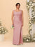 Sheath/Column Square Neck Sleeveless Floor-Length Ruched  Plus Size Bridesmaid Dresses With Side Slit