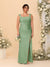 Sheath/Column Square Neck Sleeveless Floor-Length Ruched  Plus Size Bridesmaid Dresses With Side Slit