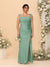 Sheath/Column Square Neck Sleeveless Floor-Length Ruched  Plus Size Bridesmaid Dresses With Side Slit