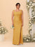 Sheath/Column Square Neck Sleeveless Floor-Length Ruched  Plus Size Bridesmaid Dresses With Side Slit