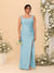 Sheath/Column Square Neck Sleeveless Floor-Length Ruched  Plus Size Bridesmaid Dresses With Side Slit
